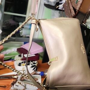 Coach Gold Shoulder Bag with Chain Strap & Crossbody Strap